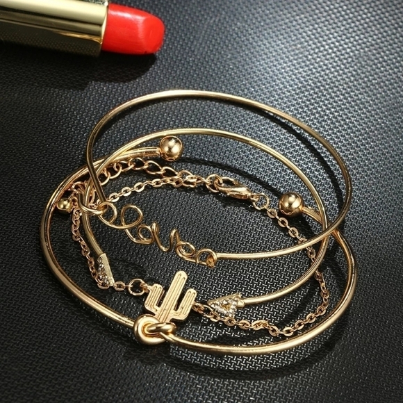 Gold Stacking Arrow Cactus Bracelet Set (4) - Picture 6 of 8